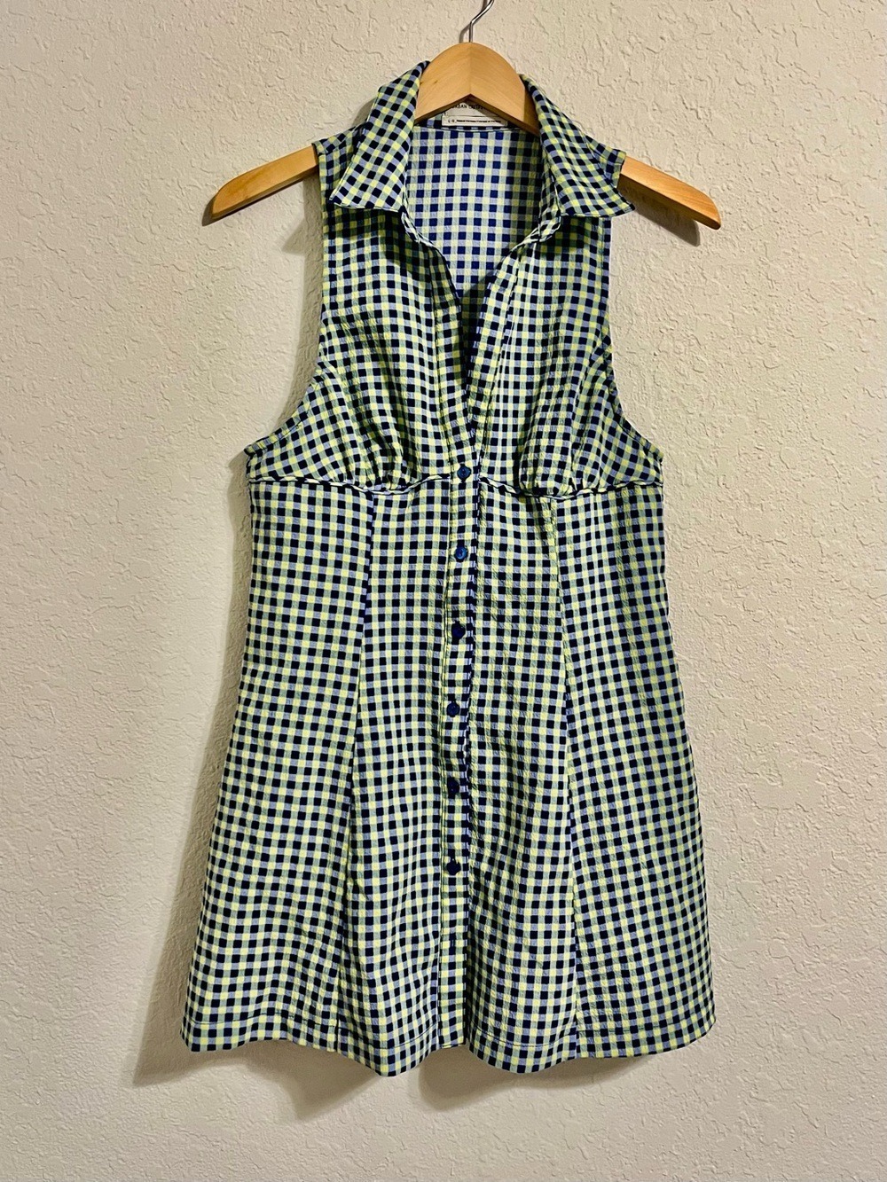 Urban Outfitters Blue Yellow Plaid Seersucker Feel Mini Dress XS/S Preppy Twee - Picture 2 of 8